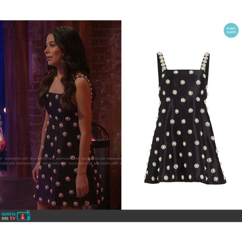 Alice + Olivia Athene Pearl Embellished Babydoll Mini Dress NWT Black 14 Plus - Picture 14 of 15